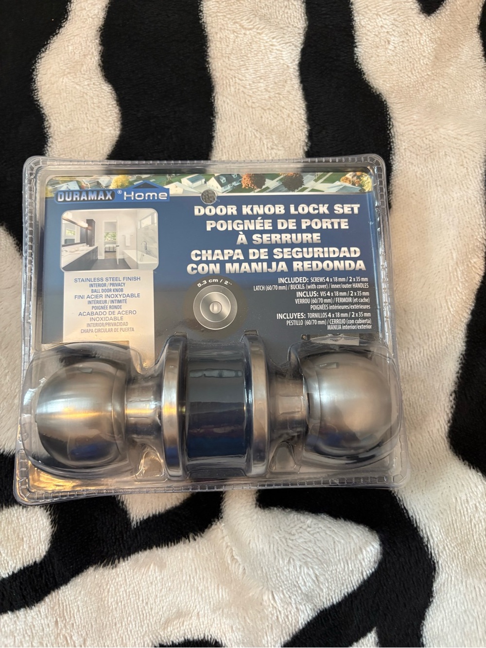 Satin Nickel Door Knob Lock Set - Round Passage, Silver